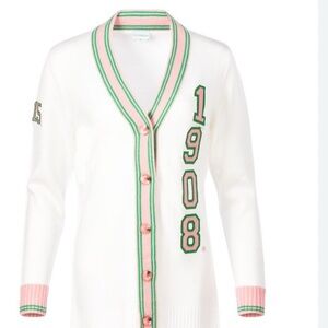 Sorority Cardigan with Green and Pink Accents
